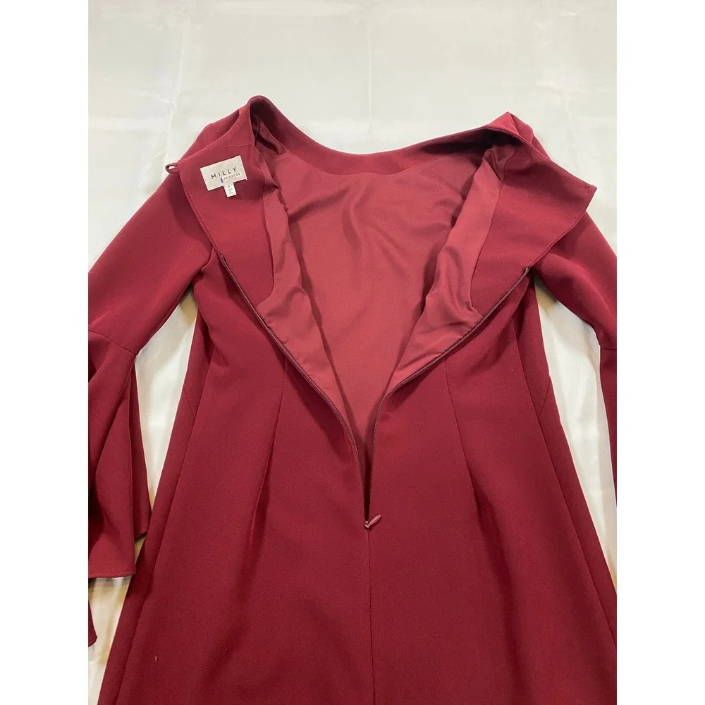 Milly Burgundy Tiered Bell Sleeve Crepe Shift Dress‎ Cocktail Valentines Size 2